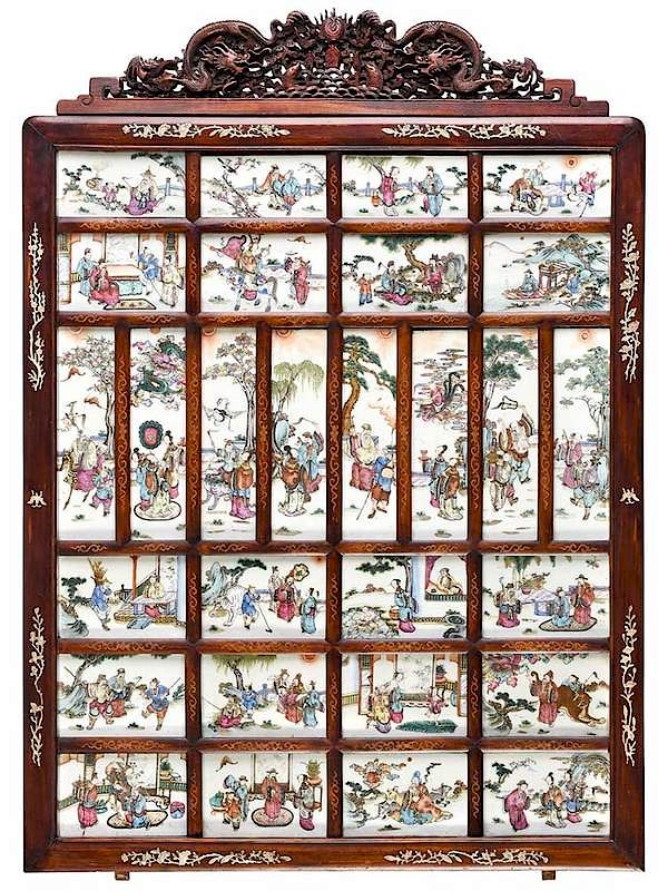 Appraisal: Framed Chinese Porcelain Tile Wall Plaque possibly Qing dynasty composed