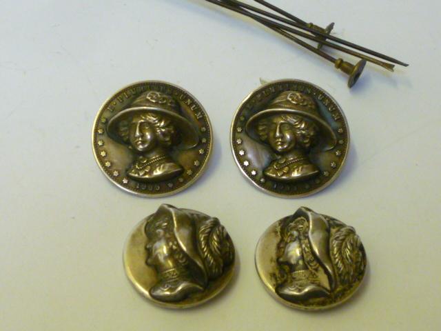 Appraisal: TWO PAIRS OF EDWARDIAN SUFFRAGETTE HATPINS maker A J Smith