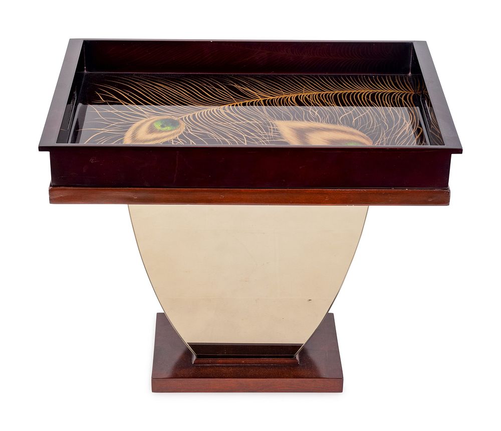 Appraisal: A Contemporary Brown Lacquer Tray Top Side Table A Contemporary