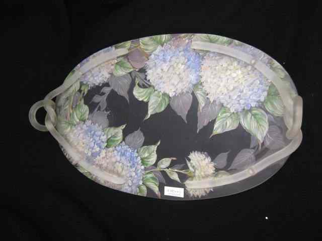 Appraisal: Painted Glass Dresser Tray fine floral frosted glass handles ''