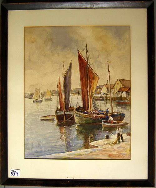 Appraisal: William Ward Jr American watercolor harbor scene x