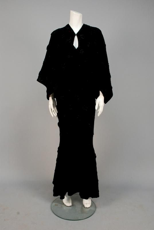 Appraisal: RARE AKEMI SONE MERMAID GOWN and WRAP Black matelasse knit