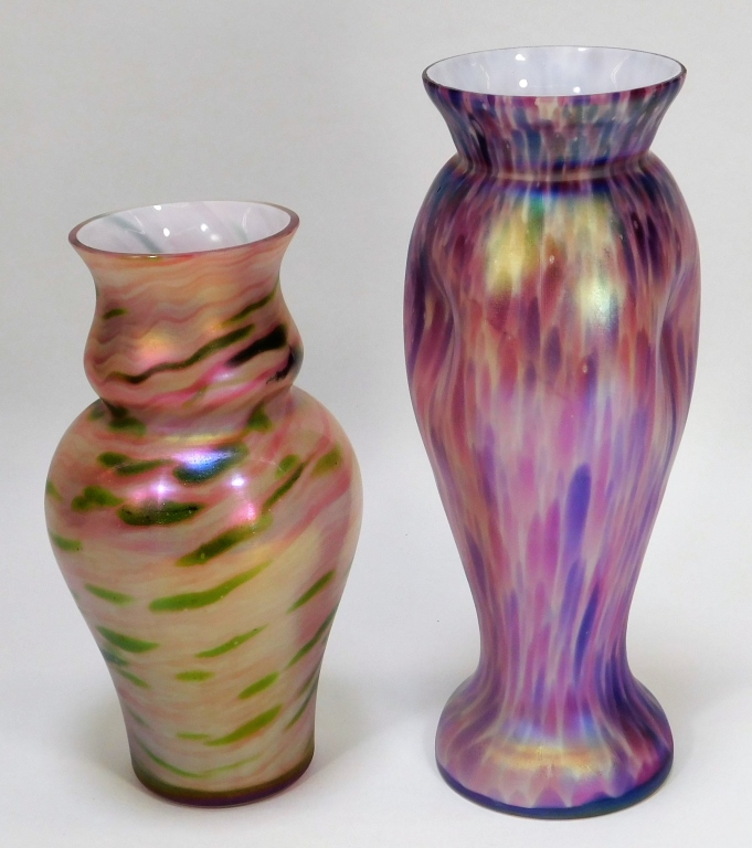 Appraisal: PURPLE AND PINK BOHEMIAN ART GLASS VASES Bohemia th CenturyLot