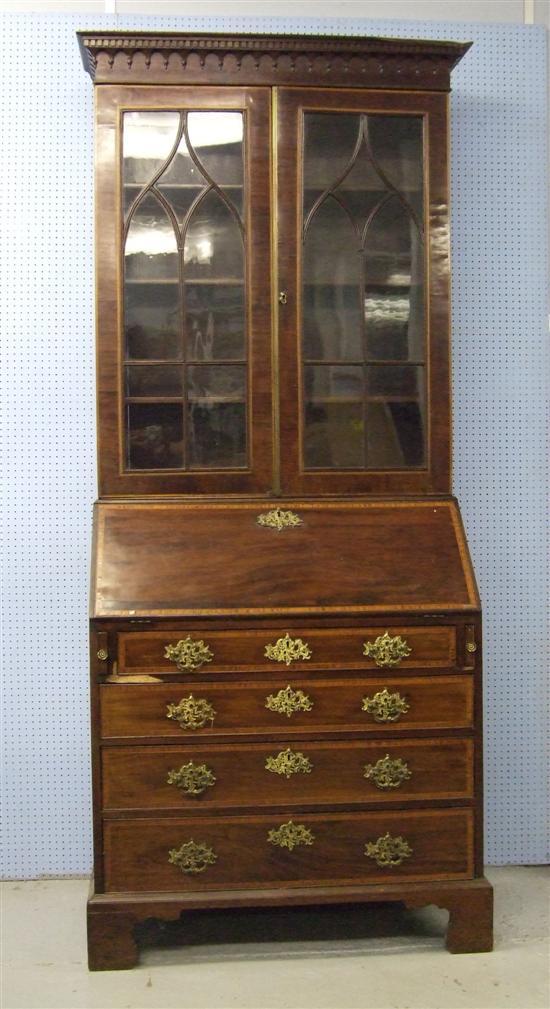 Appraisal: th century mahogany ebony strung and cross banded bureau bookcase