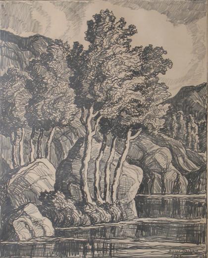 Appraisal: BIRGER SANDZEN american - MOUNTAIN ASPENS pencil signed and titled