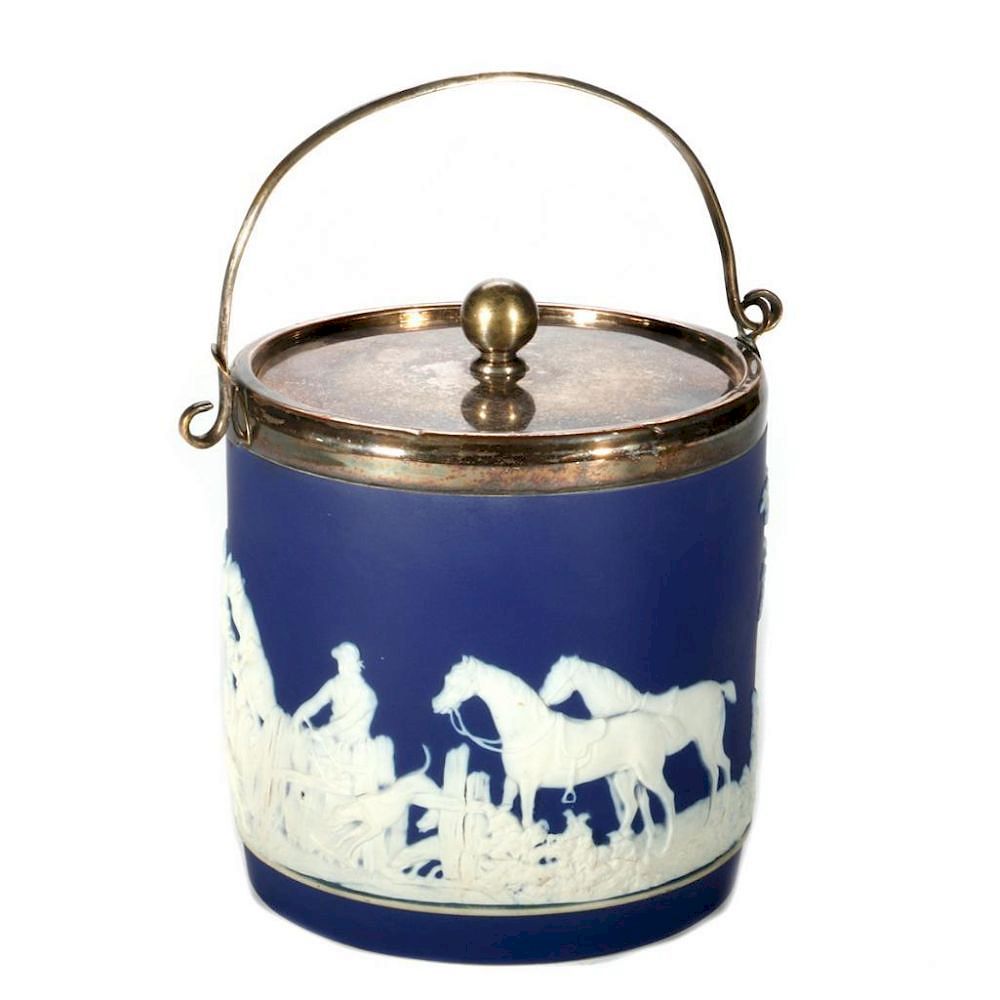 Appraisal: A Wedgewood tea caddy An Englsh Wedgewood and silver plate