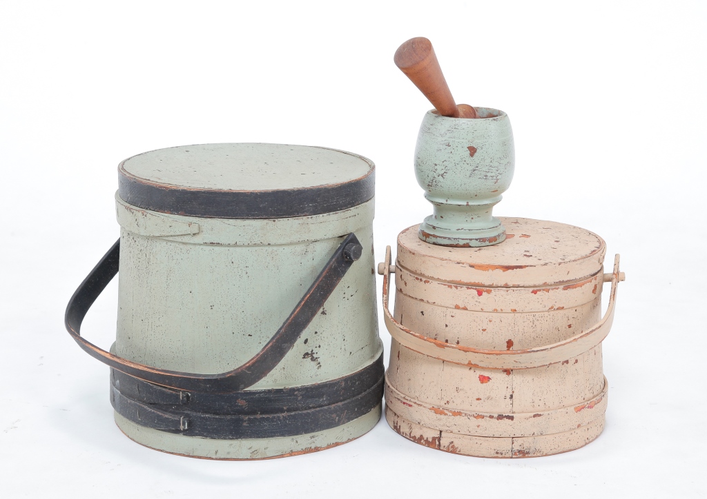 Appraisal: DAVID T SMITH MORTAR AND PESTLE AND TWO BUCKETS Late