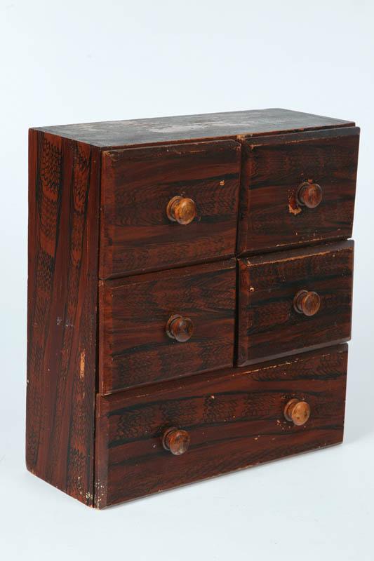 Appraisal: DECORATED SMALL SET OF DRAWERS OR APOTHECARY American mid th