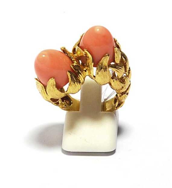 Appraisal: CORAL RING CHAUMET Paris Yellow gold Decorative structured Crois model