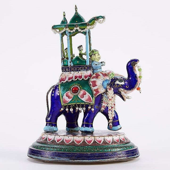 Appraisal: Indian Enameled Silver Elephant - Pearls Early th century Indian