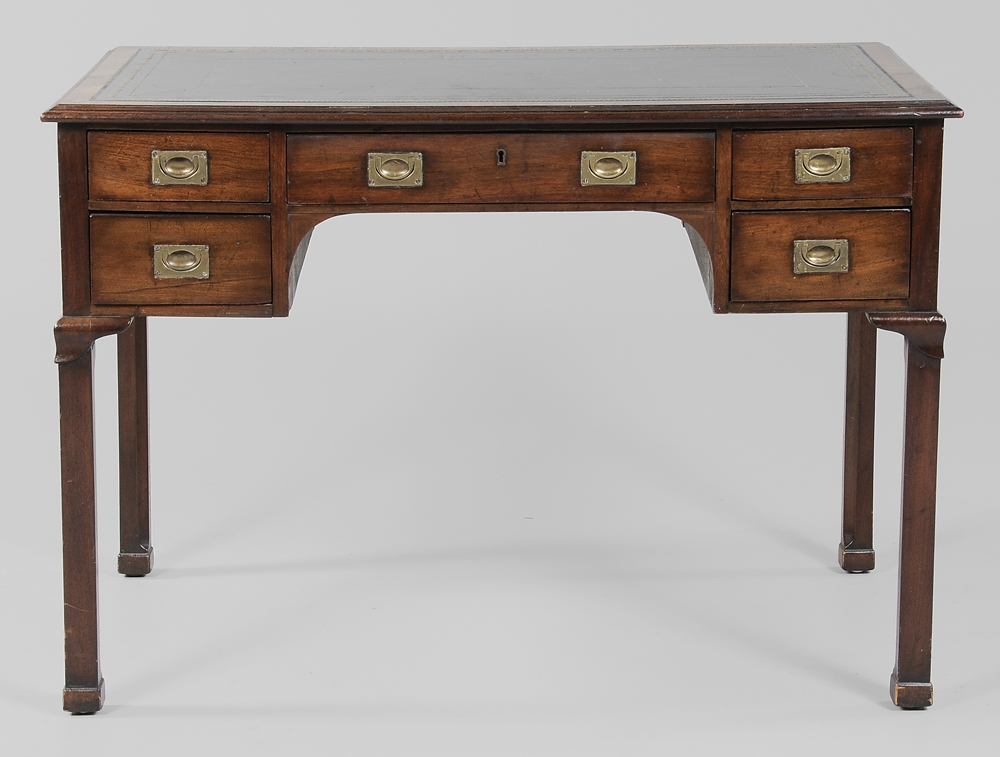 Appraisal: Mahogany Campaign Style Desk British th century tooled green leather