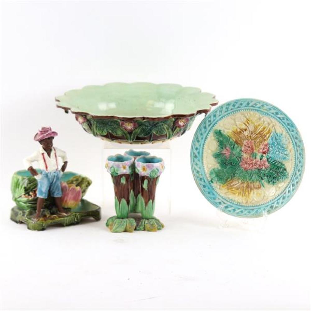 Appraisal: GROUPING OF FOUR MAJOLICA PIECES BLACK AMERICANA TOBACCO SMOKING FIGURAL