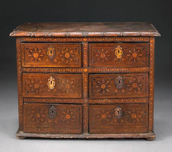 Appraisal: A Spanish Baroque inlaid walnut chest first half th century