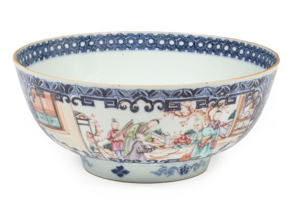 Appraisal: CHINESE EXPORT PORCELAIN PUNCH BOWLChinese Export Famille Rose Decorated Blue