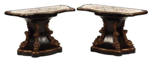 Appraisal: pair Italian marble inlaid and parcel gilt consoles with specimen