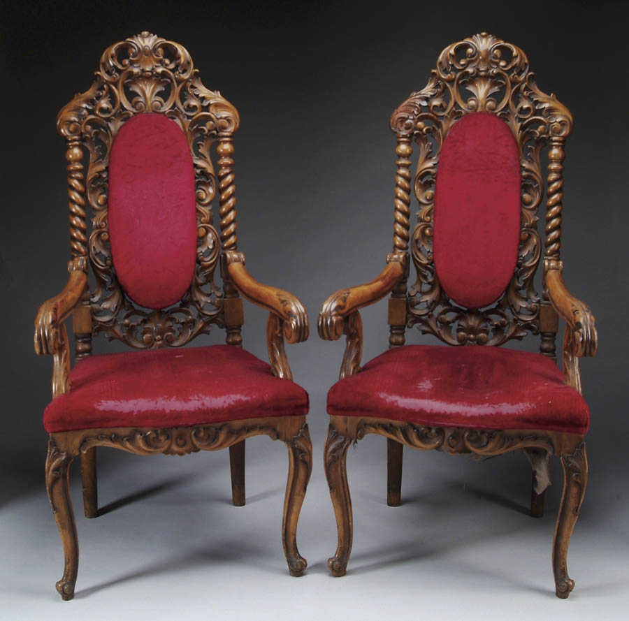 Appraisal: PAIR OF CARVED VICTORIAN FANCY ARMCHAIRS The backs with pierce