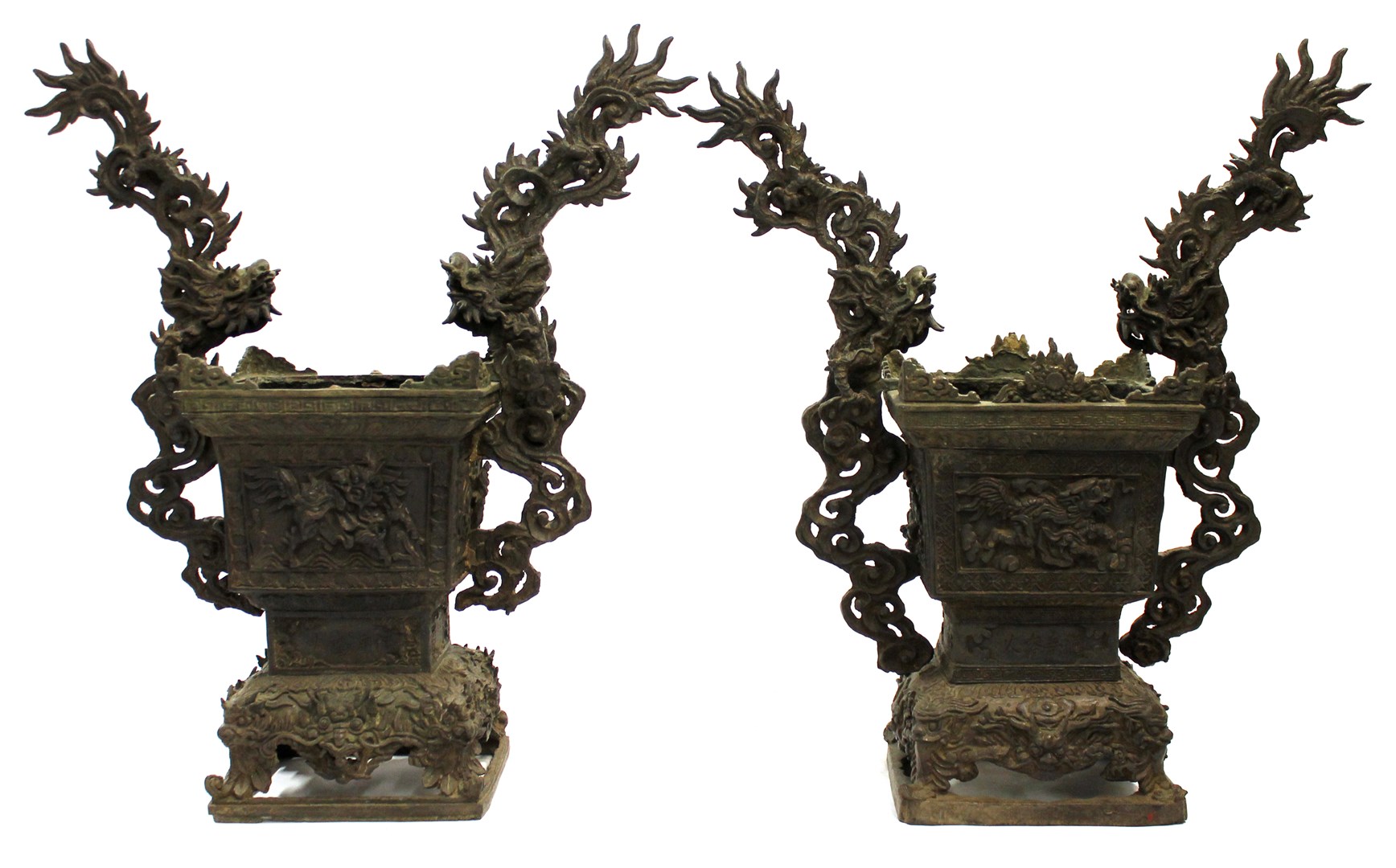 Appraisal: A pair of large bronze censers th century set with