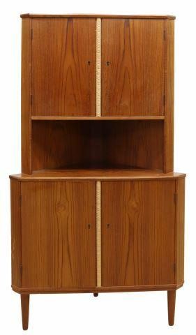 Appraisal: Danish mid-century modern teak corner cabinet c s triangular case