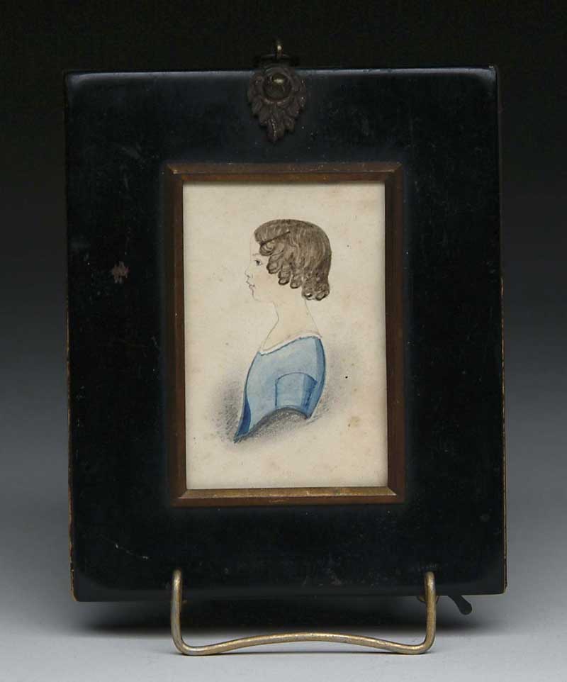 Appraisal: FINE WATERCOLOR MINIATURE OF A YOUNG GIRL Side view of