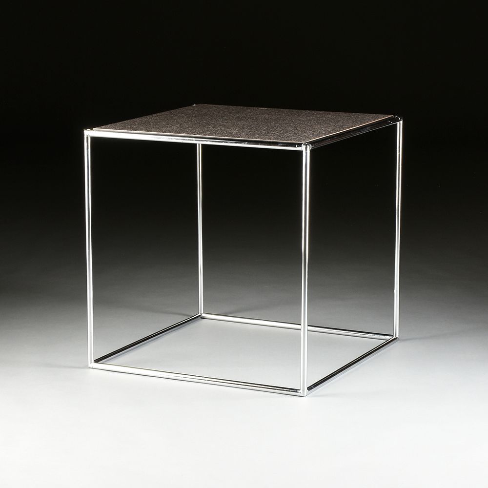 Appraisal: A PAIR OF ABSTRACTA FAUX GRANITE LAMINATE TOPPED CHROME TABLES