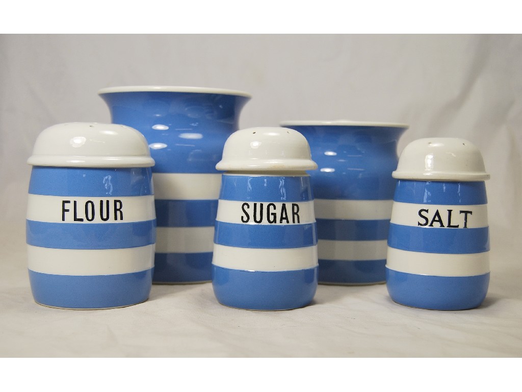 Appraisal: Three T G Green Cornish Ware shakers for 'flour' 'sugar'