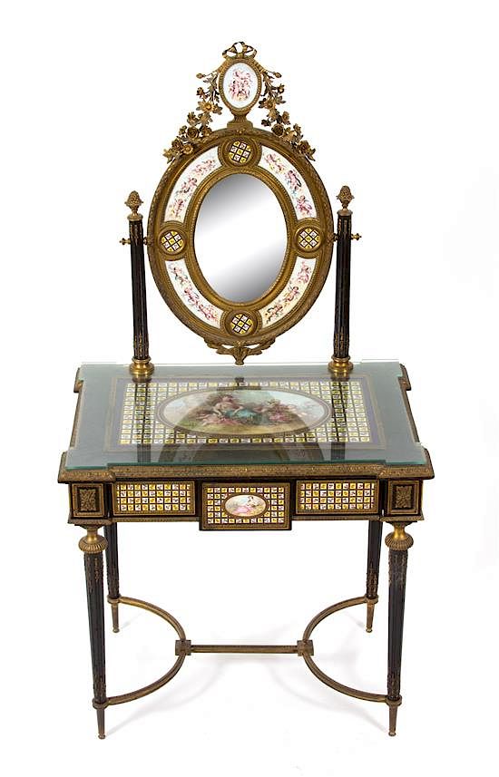 Appraisal: A Napoleon III Enamel and Gilt Bronze Mounted Dressing Table