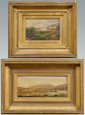 Appraisal: Two American School landscapes landscape with figures in boat farm