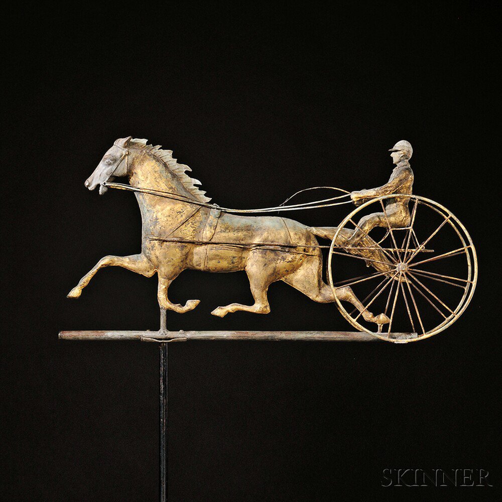 Appraisal: Molded Gilt Copper and Cast Zinc Horse and Sulky Weathervane