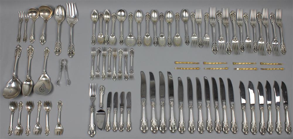 Appraisal: WALLACE MFG CO SILVER GRAND BAROQUE PART FLATWARE SERVICE including