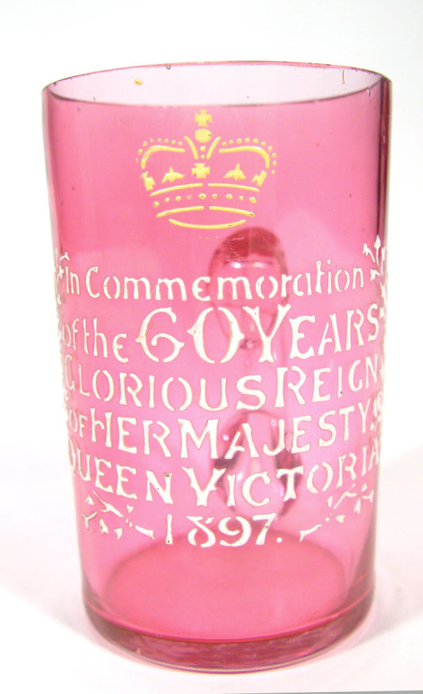 Appraisal: Victorian cranberry glass enamelled with commemorative script for the Diamond