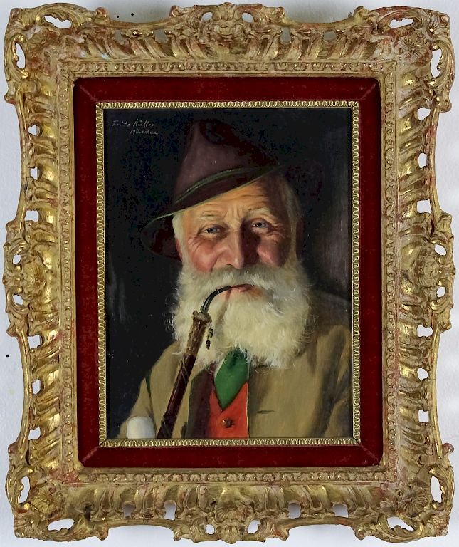 Appraisal: Fritz Muller - Male Portrait Oil Painting Guaranteed Authentic Fritz