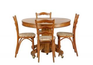 Appraisal: Carved Oak Dining Table Bentwood Chairs English early th century