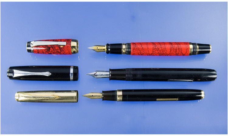 Appraisal: Three Pens A Pilot Japanese lever filling pen in black