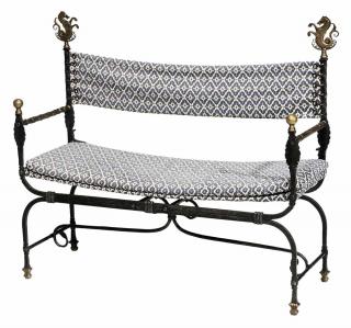 Appraisal: Oscar Bach Wrought Iron and Bronze Seahorse Figural Bench early