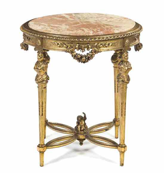 Appraisal: A Neoclassical Style Giltwood and Marble Center Table having a