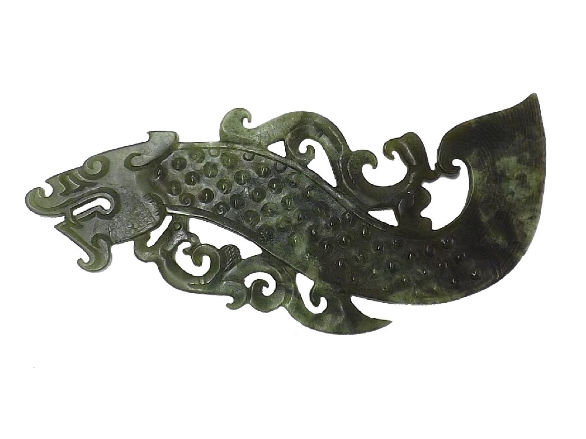 Appraisal: Chinese green stone carving of a dragon long