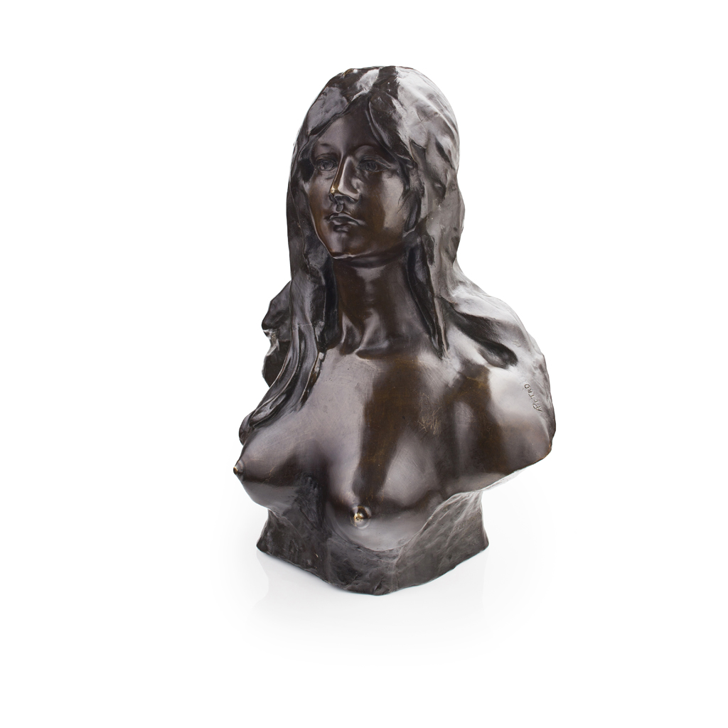 Appraisal: A PETRO ART NOUVEAU BRONZE BUST CIRCA signed in the