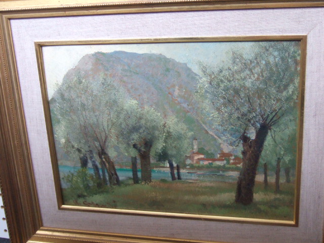 Appraisal: Alfonso Conradi early th century Lakeside landscape oil on board