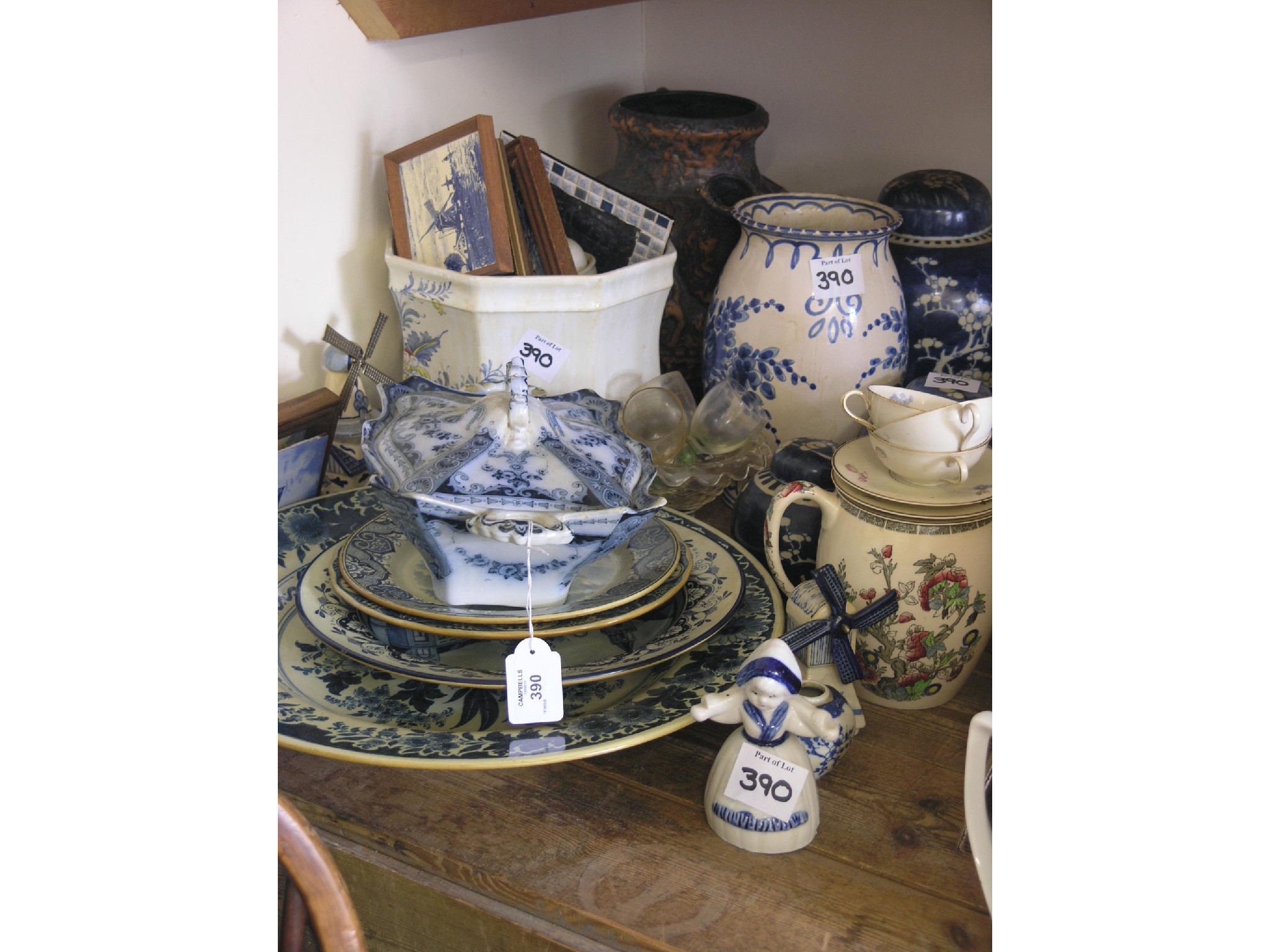 Appraisal: A large Dutch earthenware blue and white charger and other