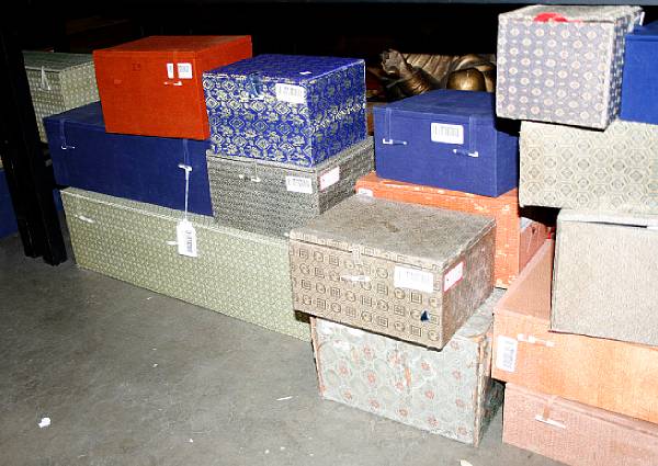 Appraisal: A group of twenty Chinese fabric-covered cardboard storage boxes Some