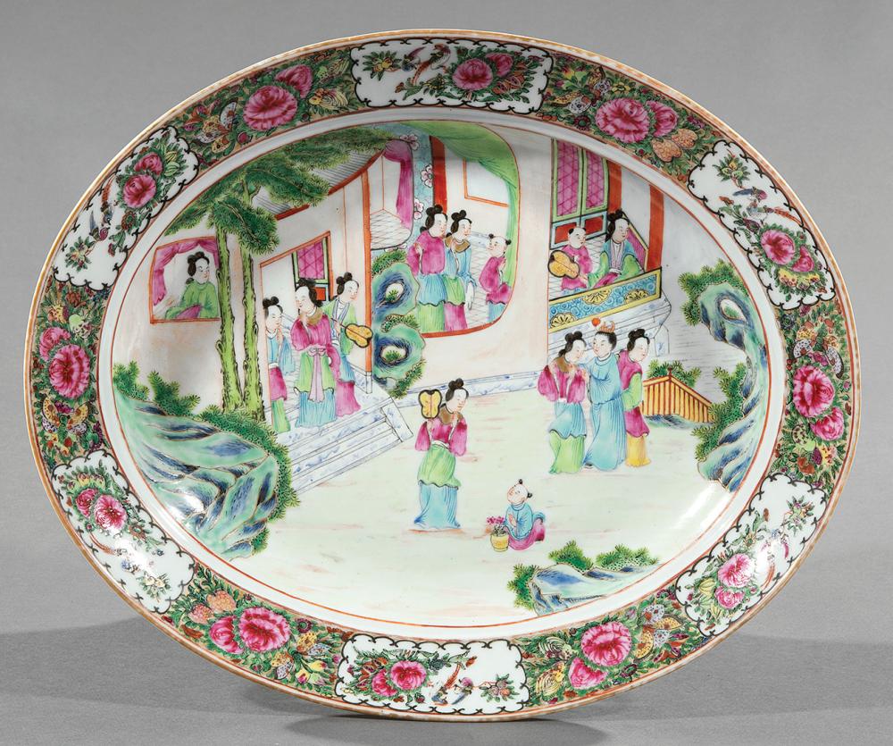 Appraisal: Chinese Famille Rose Porcelain Oval Platter th c decorated with