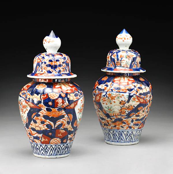 Appraisal: A pair of Imari porcelain covered jars Meiji Period Each