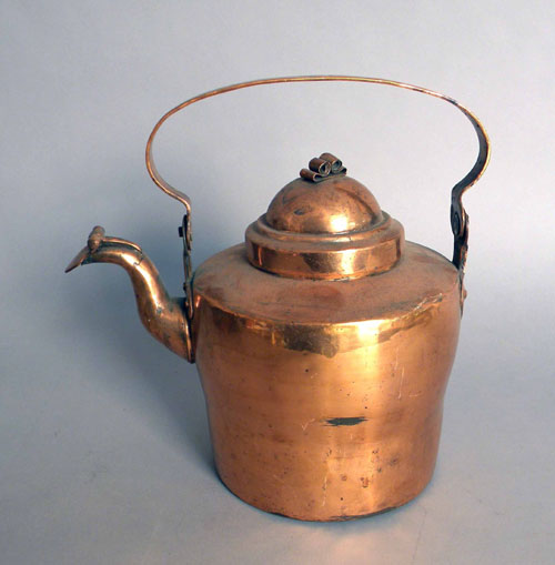 Appraisal: Copper goose neck tea kettle th c stamped Bergstrom on