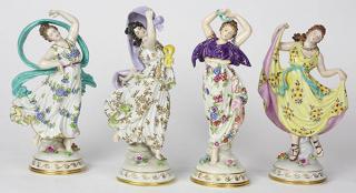 Appraisal: lot of German Volkstedt porcelain figural groups each depicting a