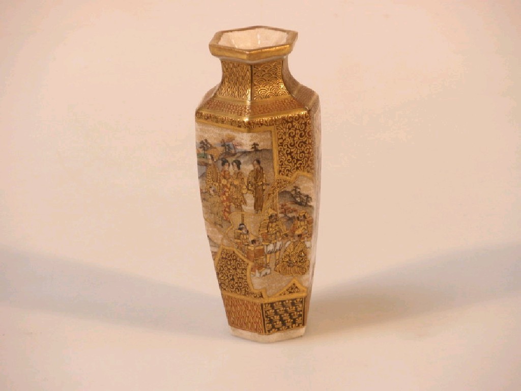 Appraisal: A late thC Satsuma hexagonal vase with panels of landscape