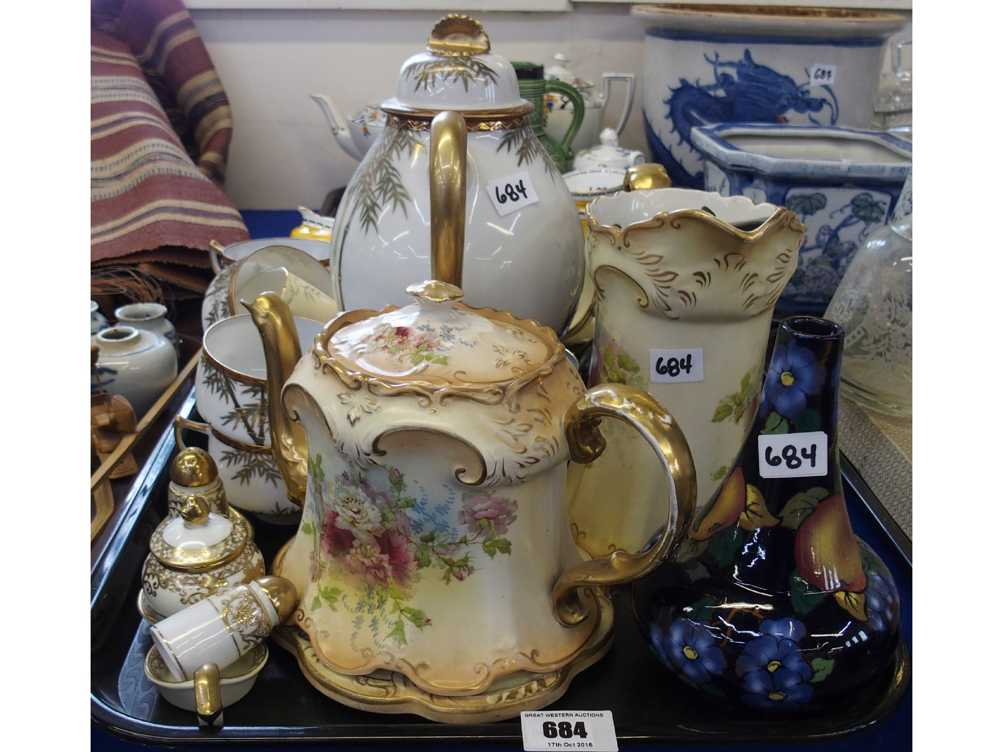 Appraisal: Tray comprising Japanese tea set with teapot Noritake condiment set