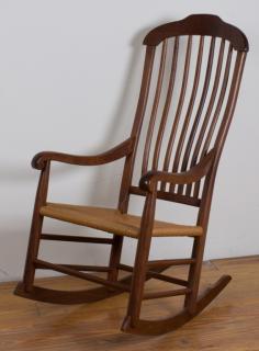 Appraisal: Clore Mahogany Rocking Chair Clore rib rocker with rush seat