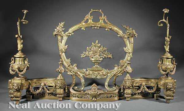 Appraisal: A Pair of Louis XV XVI-Style Gilt Bronze Chenets and