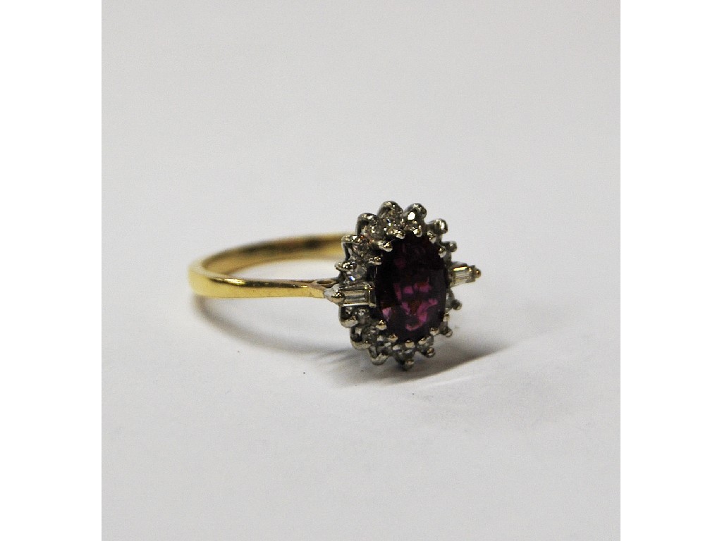 Appraisal: Oval ruby and diamond cluster ring central ruby having small