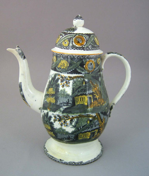 Appraisal: Salopian teapot ca with transfer decoration of a cottage in